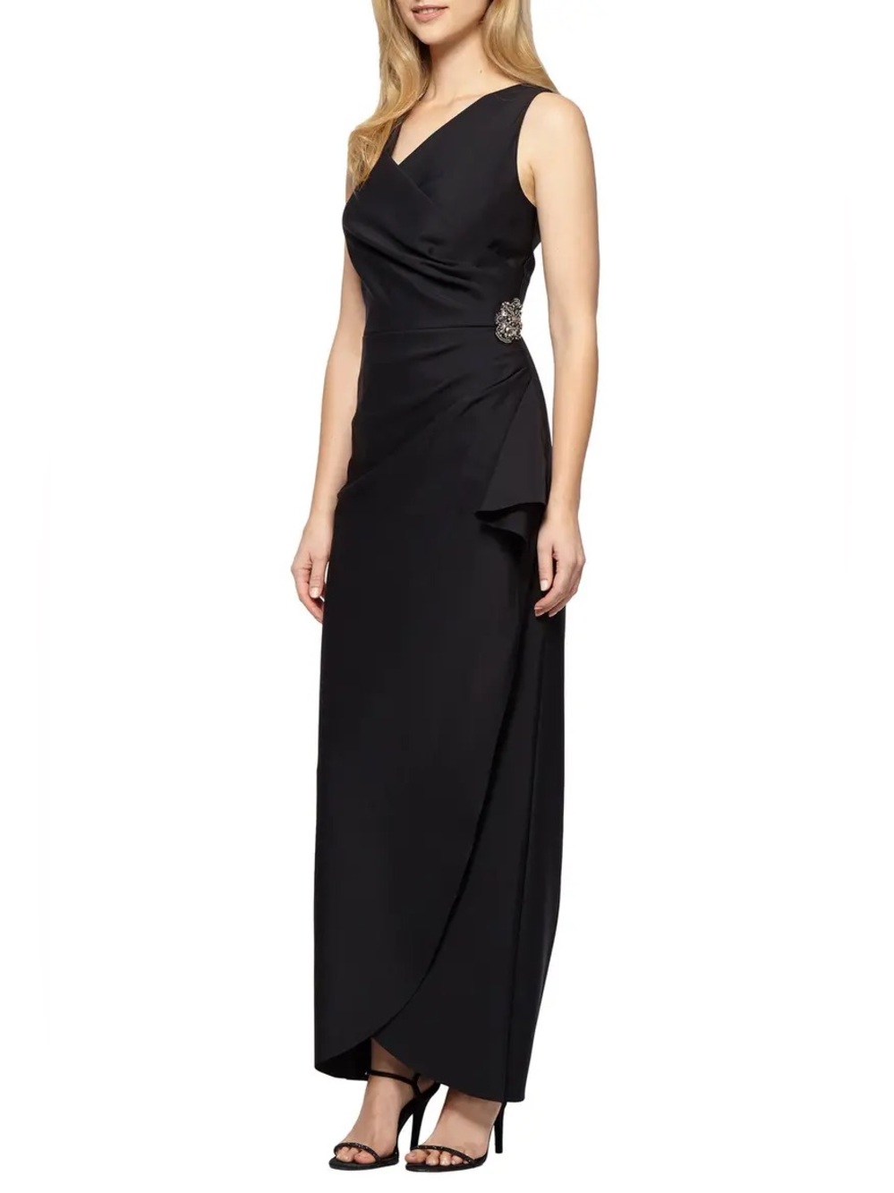 Alex Evenings Embellished Side Drape Column Formal Gown Black Size 6 NWT